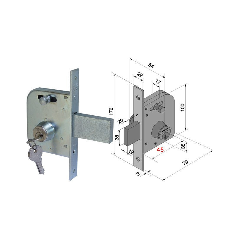 WELKA 065.45.40.0 Iron Mortise Lock for Gates