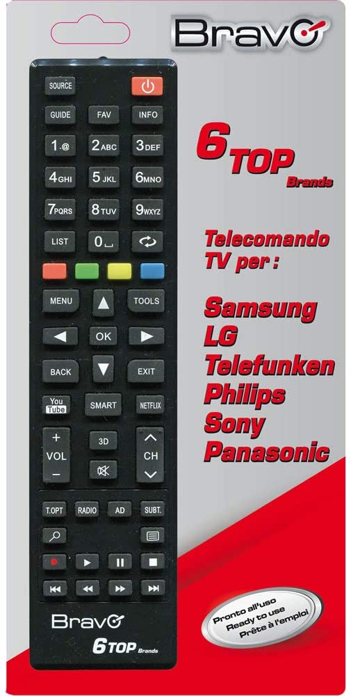 BRAVO 6in1 TV remote control for Samsung - LG - Sony - Philips - Telefunken - Panasonic